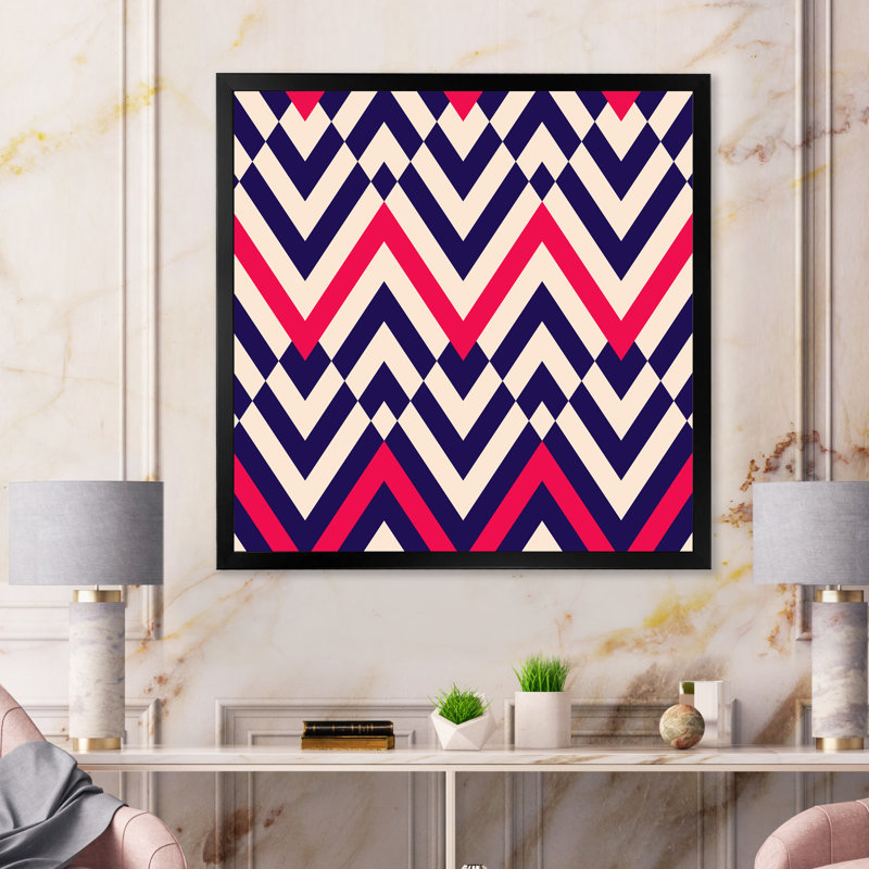 Chevron rouge, blanc et noir II - reproduction d'art sur toile à motifs, Cadre photo noir, H 16 po x l 16 po x P 1 po