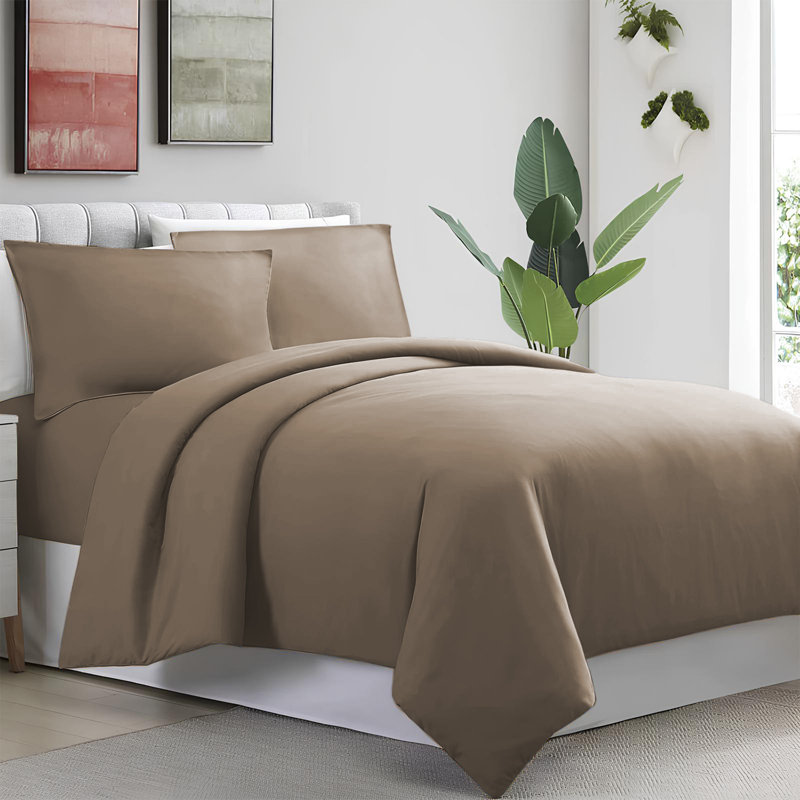 Humiston Solid Colour Duvet Cover Set with Pillowcases Included, Single Duvet Cover + 1 Standard Pillowcase, Ochre