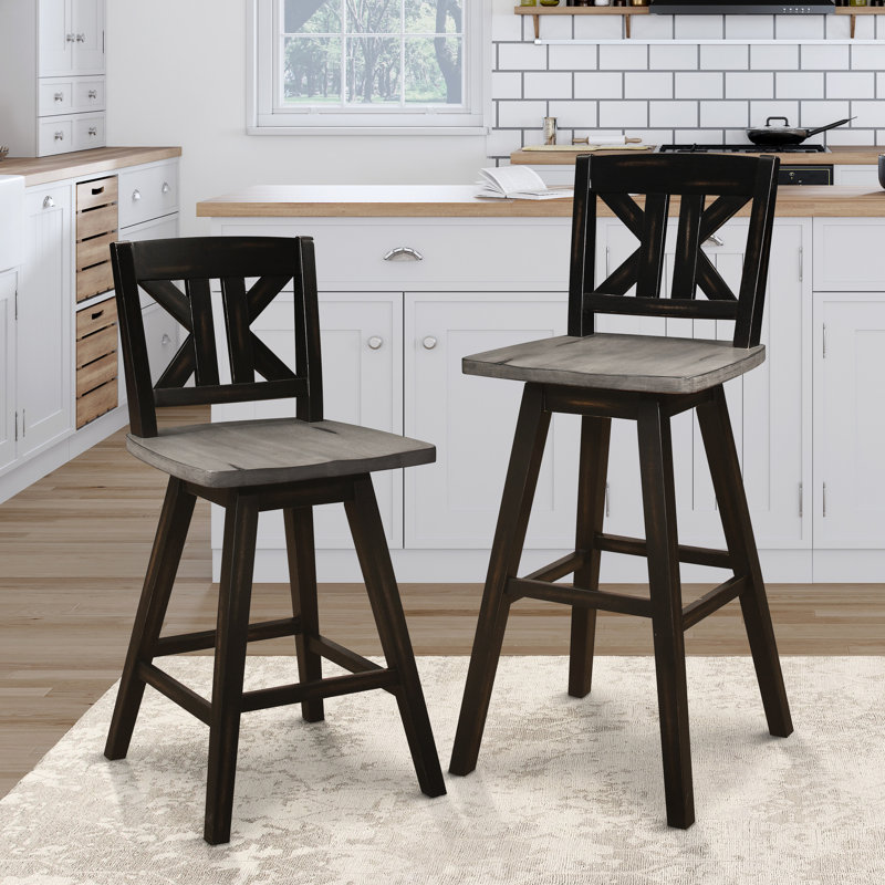 Bar et table de salle à manger en bois d'hévéa massif pivotant à 360 degrés (2) gris et noir patiné