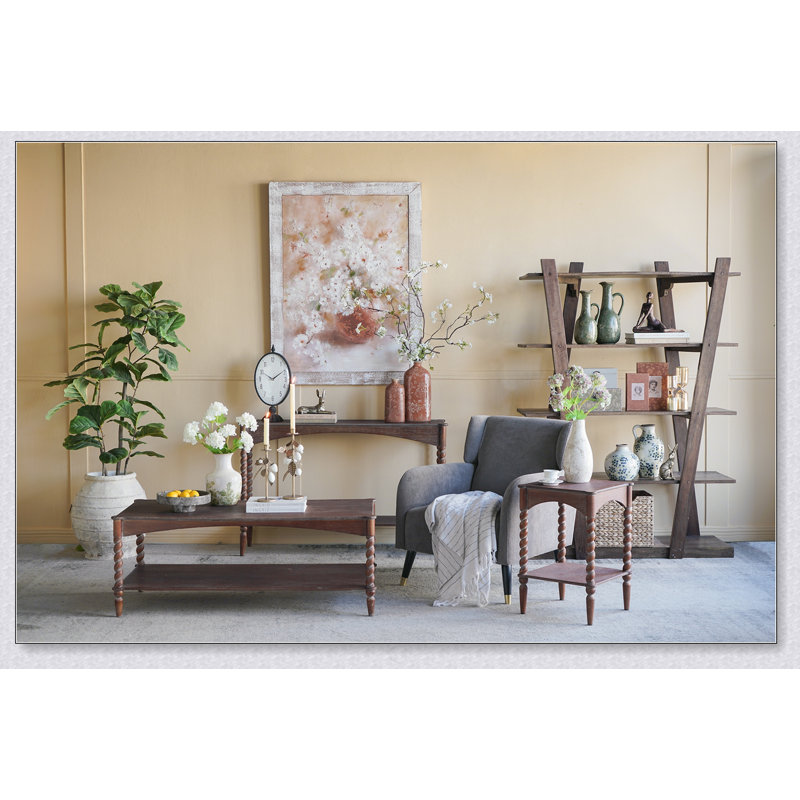 Console 47 x 14 x 30 po en bois brun rustique avec pieds en spirale tournés et tablette inférieure