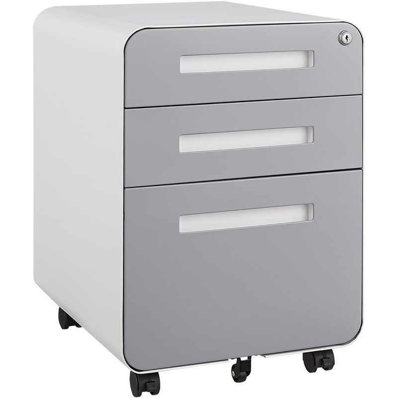 Rizer 3-Drawer Office File Cabinet, White/Gray