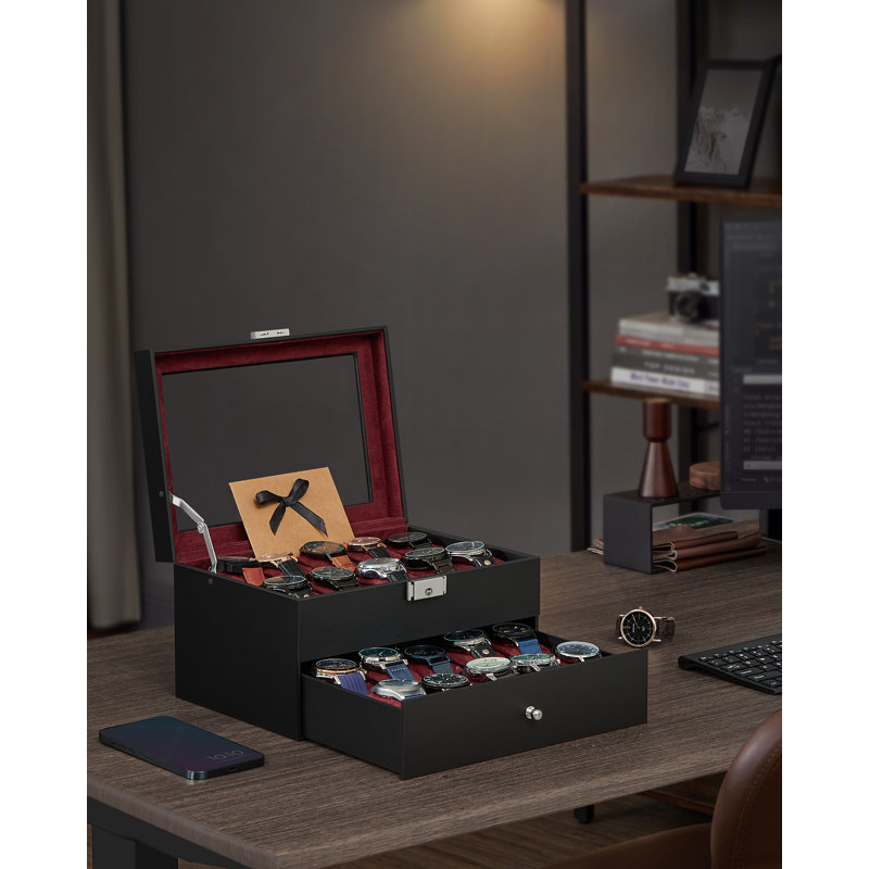 Medium Density Fibreboard Watch Box +, Black/Wine Red