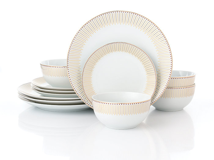 Waterside 12pc Gold Radiance Porcelain Dinner Set