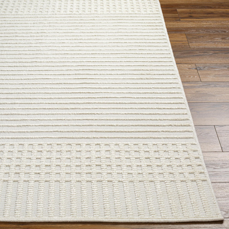 Indrit Striped Machine Woven Area Rug in Ivory, Rectangle 2'10" x 2'