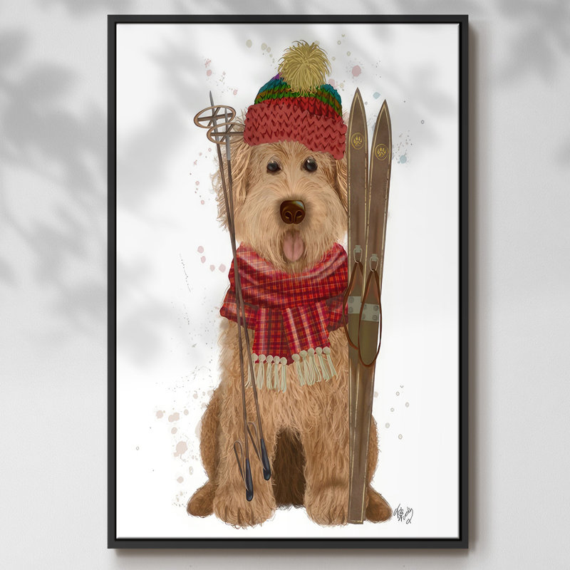 Goldendoodle Ski Dog, reproduction d'art sur toile, Noir, H 25 po x l 17 po x P 1,5 po