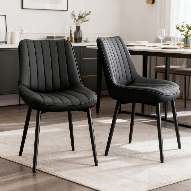 47.5cm H Upholstered Metal Upholstered Back Side Chair, Black Fabric, Metal