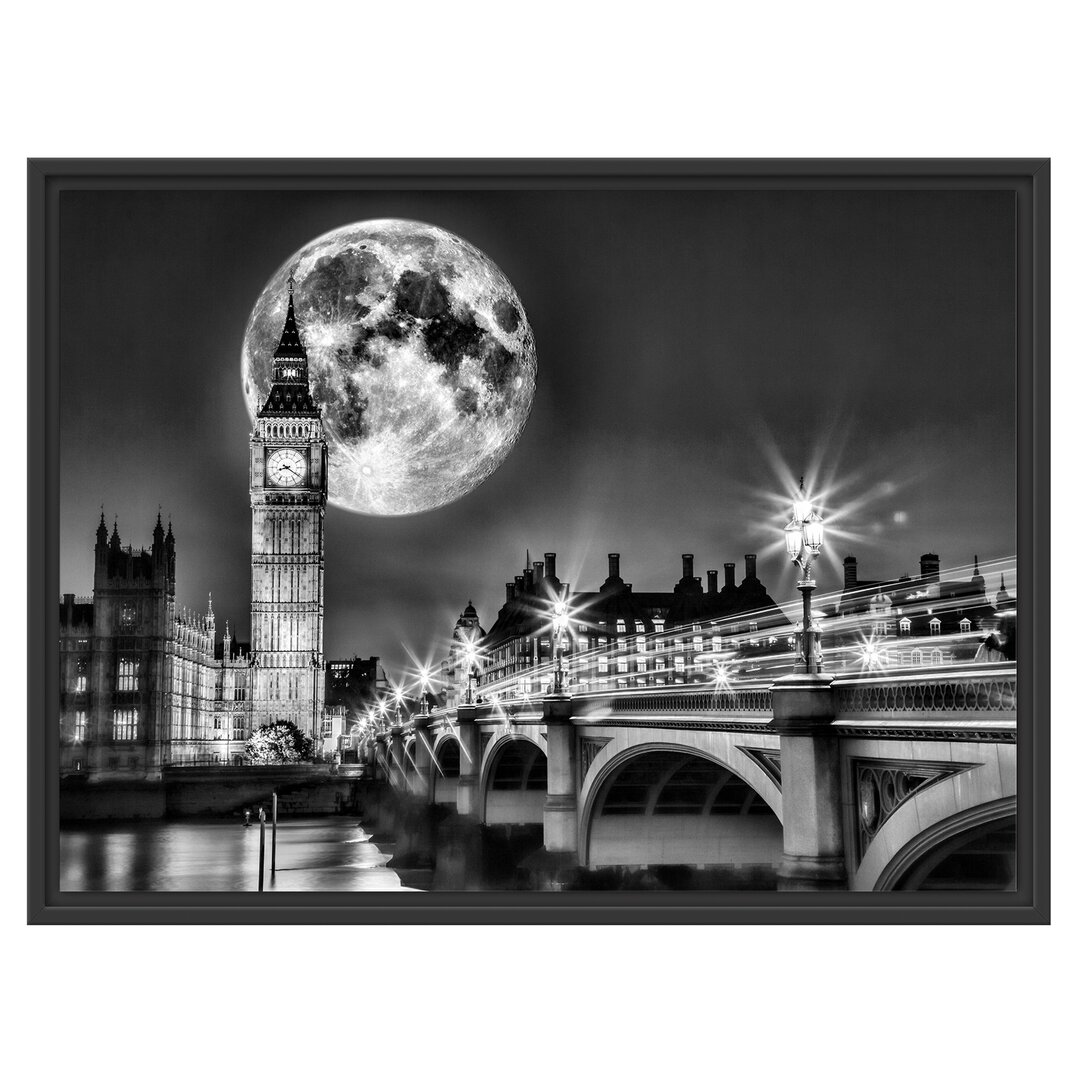 Gerahmtes Wandbild Big Ben vor Mond in London