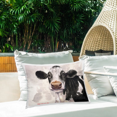 Coussin mignon de vache mignonne avec fond abstrait imprimé par George Dyachenko
