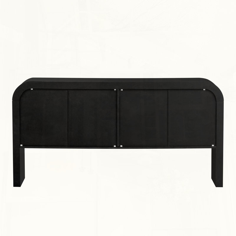 Wave-Pattern Console Table with 4 Doors and Adjustable Shelf, Black