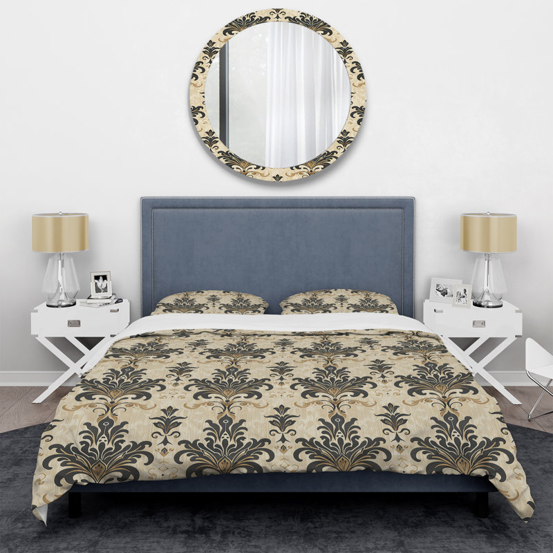 Ensemble de housse de couette moderne brun et beige à motif damassé classique III