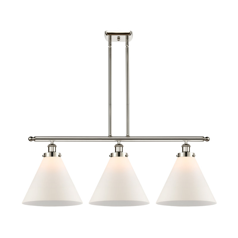 Luminaire suspendu à 3 lumières pour îlot de cuisine Moser, Blanc mat, Ampoule non incluse, Nickel poli