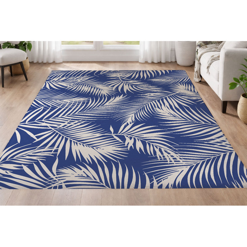 Tapis ultra-fin à profil bas Waving Palms, Marine, Rectangulaire 3 pi x 5 pi