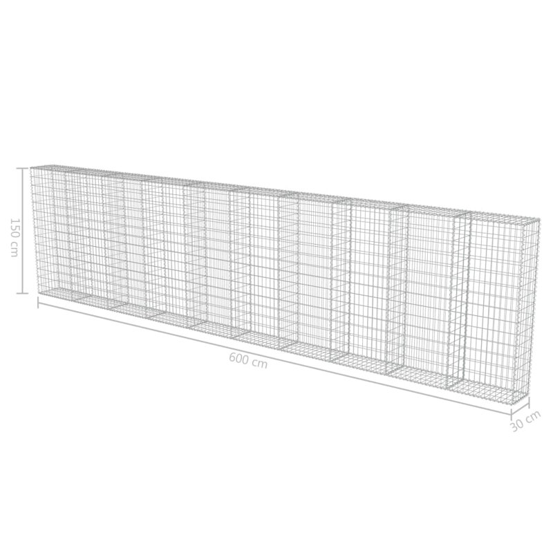 150cm H x 600cm W Silver Metal Gabion Wall