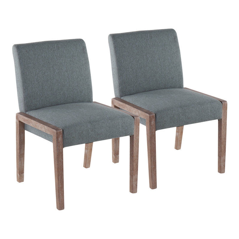 Chaise contemporaine Carmen en bois délavé blanc et tissu bleu sarcelle par - ensemble de 2