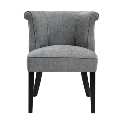 Vasu Accent Chair, Piping On Curved Back, Charcoal Gray Polyester, Brown