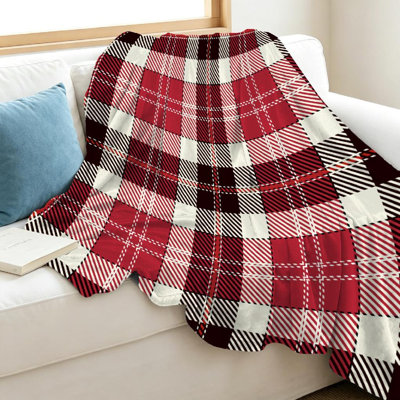 Jeté en molleton noir ultra doux, imprimé tartan