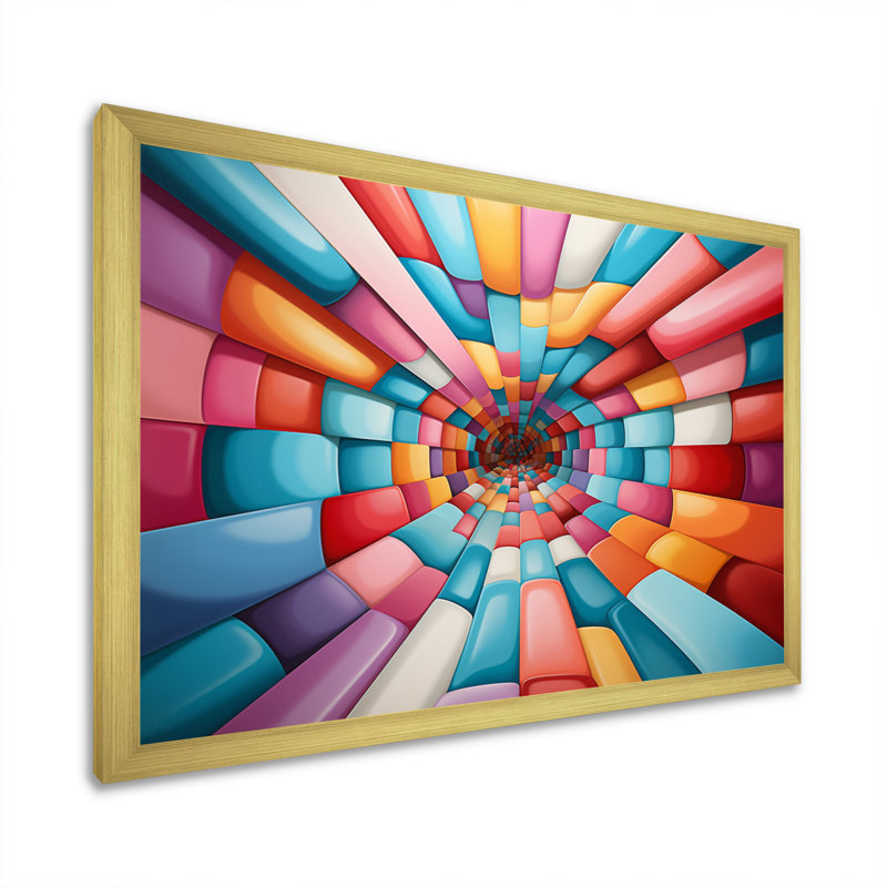 Op Spiral II sur toile, Encadrement doré, H 16 po x l 32 po x P 1 po