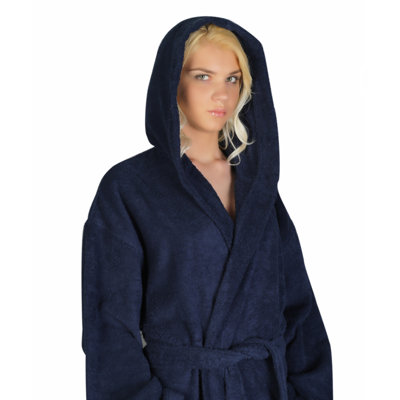 Skidmore Cotton Terry Cloth Girl / Woman+ Mid-Calf Bathrobe with Pockets and Hood