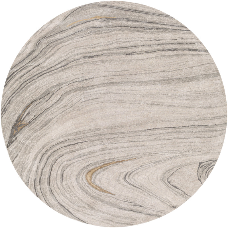 Demyan Abstract Handmade Tufted Gray/Ivory Area Rug, Round 10'
