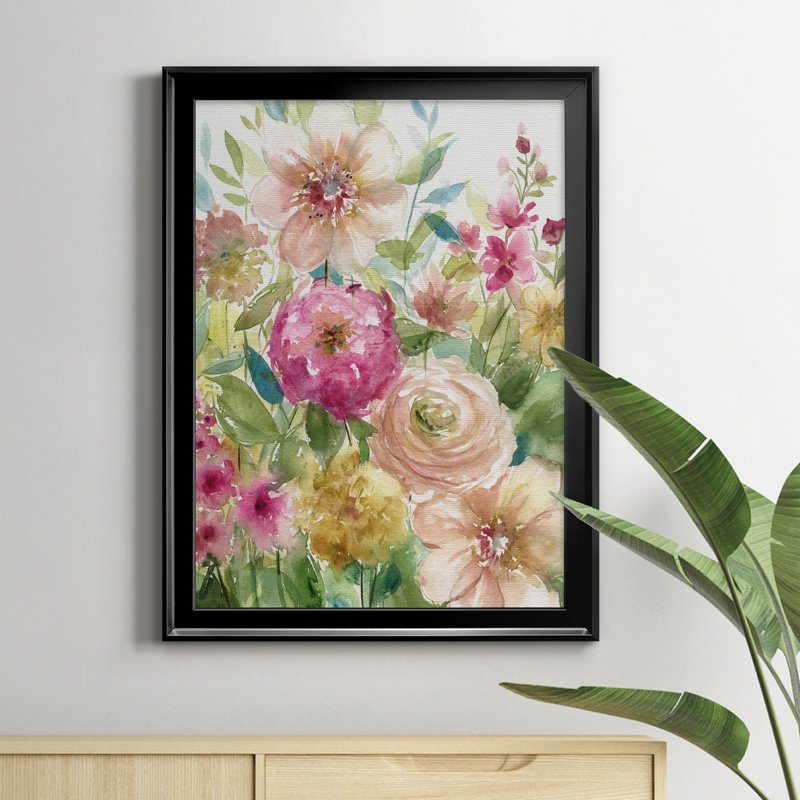 Jardin de fleurs - Peinture sur toile encadrée, H 18,5 po x l 24,5 po x P 1,5 po, Noir