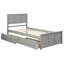 Lit plateforme simple avec 2 tiroirs sur roulettes, gris, bois massif et rangement gris-1159481770