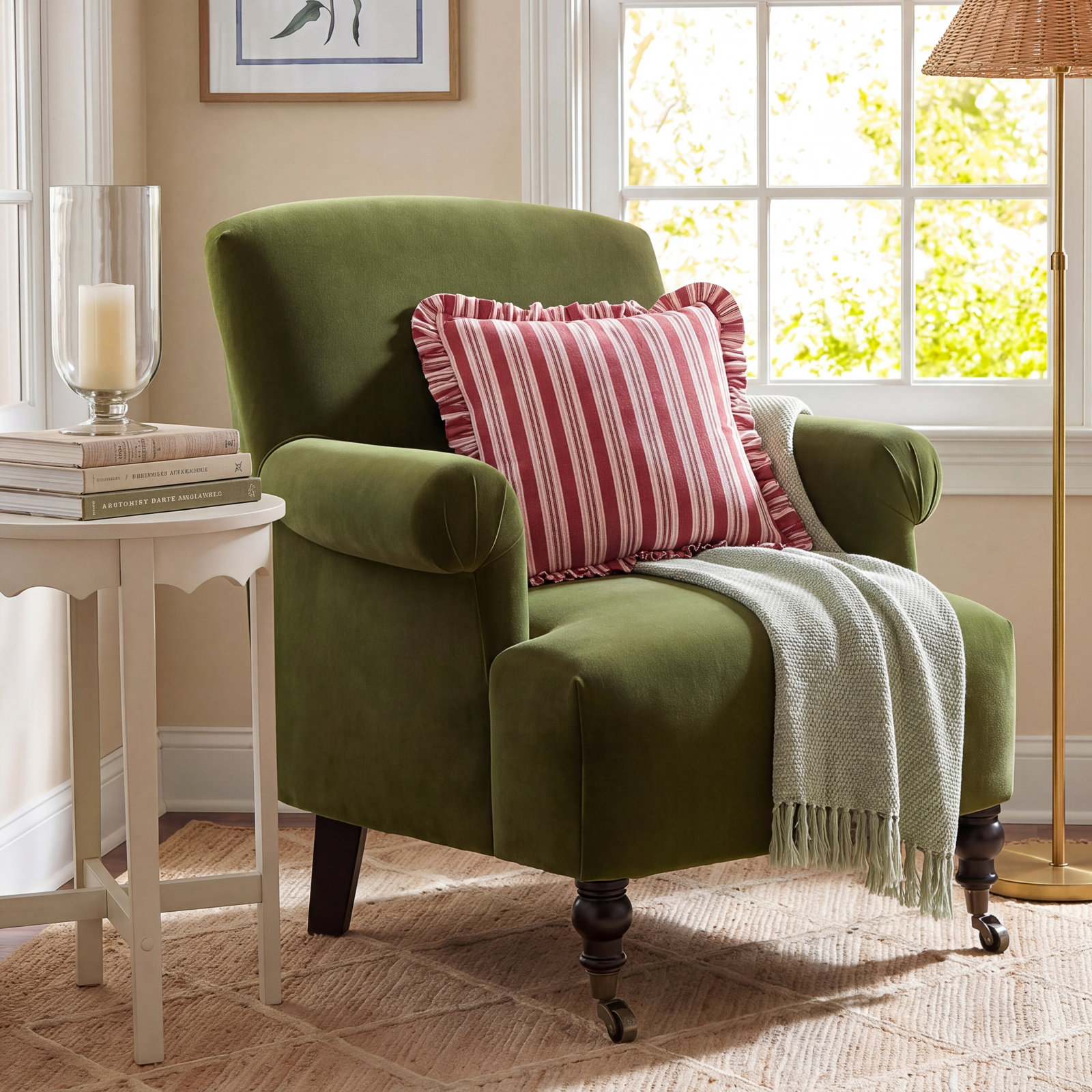 Naine Upholstered Armchair, Olive Green Velvet