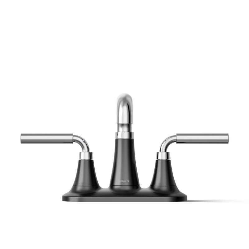 Tone Two-Handle Centerset Bathroom Sink Faucet with Clicker Drain, 1.2 GPM, Matte Black/Polished Chrome
