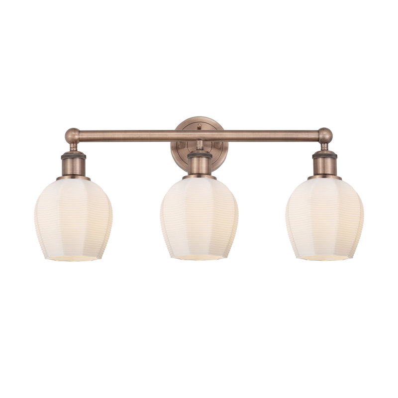3 - Light Dimmable Vanity Light, Matte White, Antique Copper