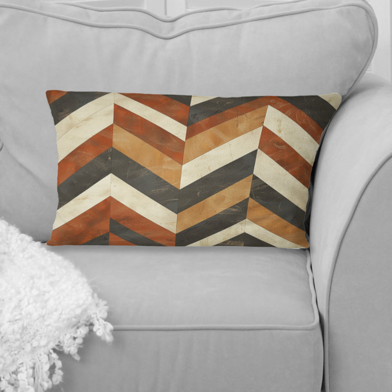 Coussin lombaire orange à motif de chevrons beige et moderne