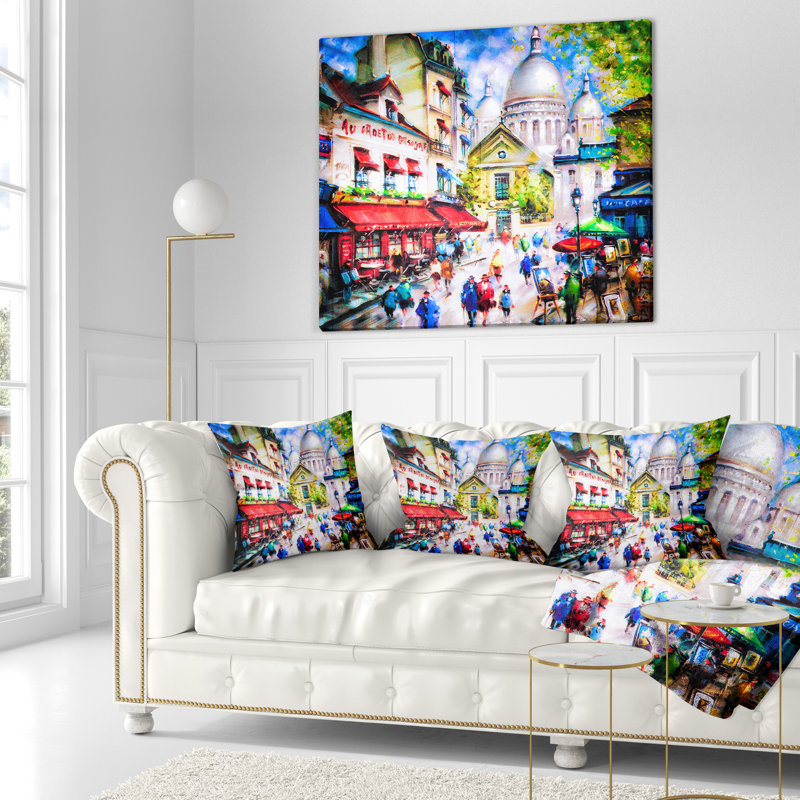 Coussin Sacré Cœur et Montmartre - imprimé paysage urbain, Rectangulaire, 12 po x 20 po