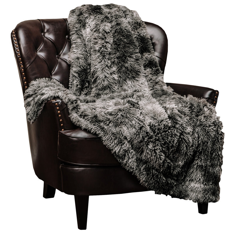 Gray Faux Fur and Sherpa Reversible Throw Blanket 50" x 65"