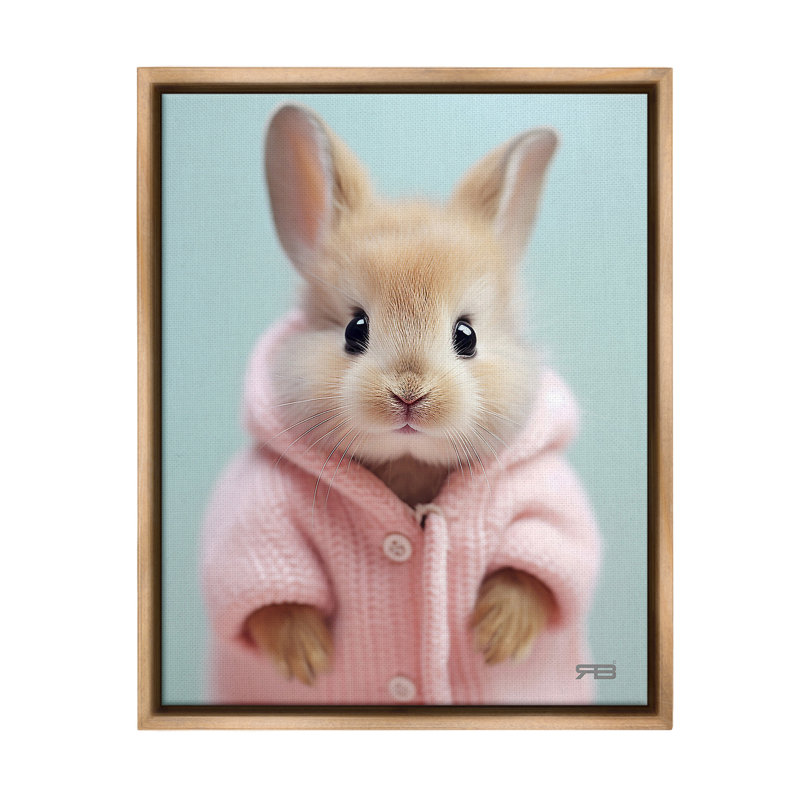 "Bunny In Cozy Sweater" par RB sur toile, Cadre flottant orme Montalcino, H 31 po x l 25 po