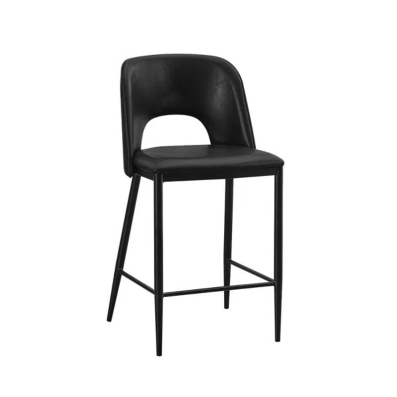 Tabouret de bar en métal avec siège et dossier en vinyle, Noir