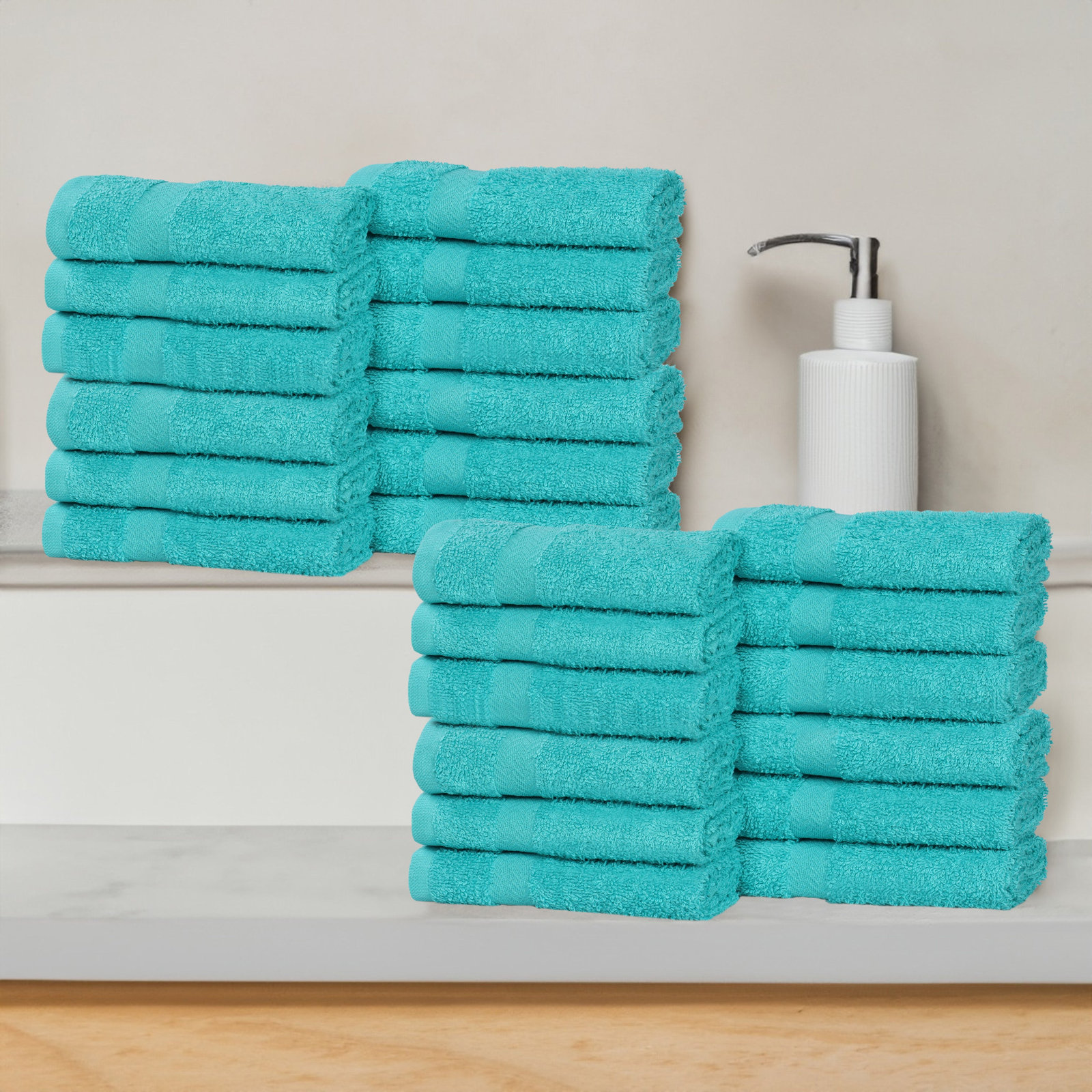 Quick-Drying Cotton Washcloth, Turquoise, 24 Pieces Towel Set