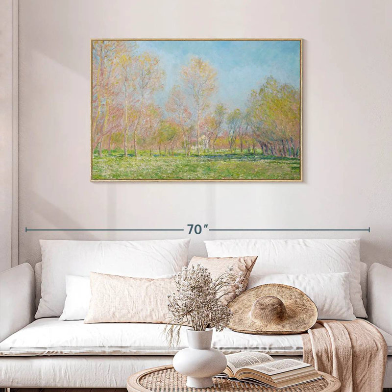 Le printemps à Giverny en 1890, 43 po x 29 po, Cadre flottant en bois naturel