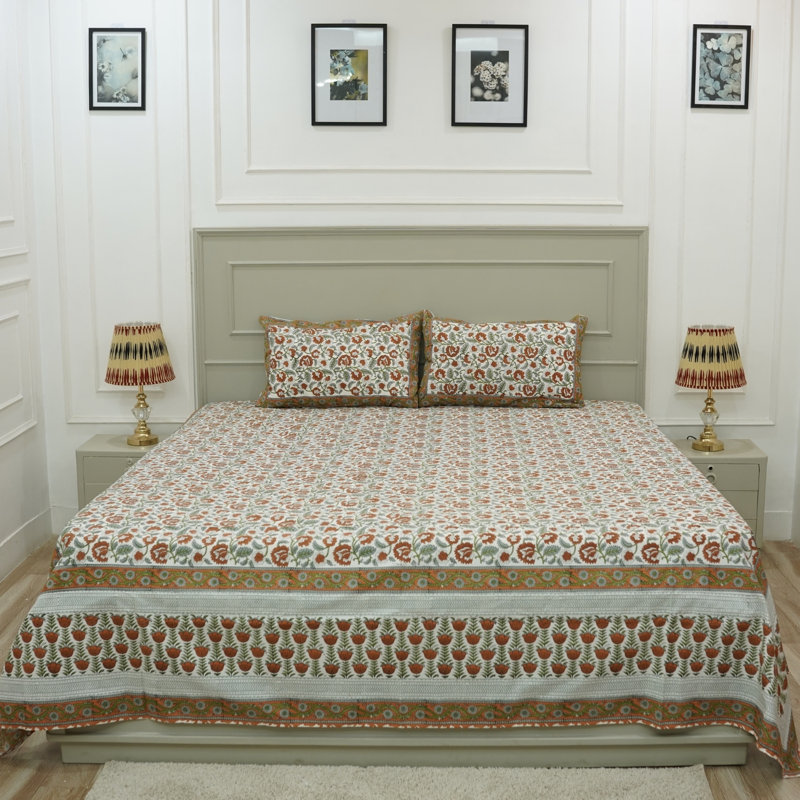 Fabdivine Pure Cotton Bedsheet Set – Handmade Bedsheet with Matching Pillow Covers – Premium Bedding, Mandakni,
