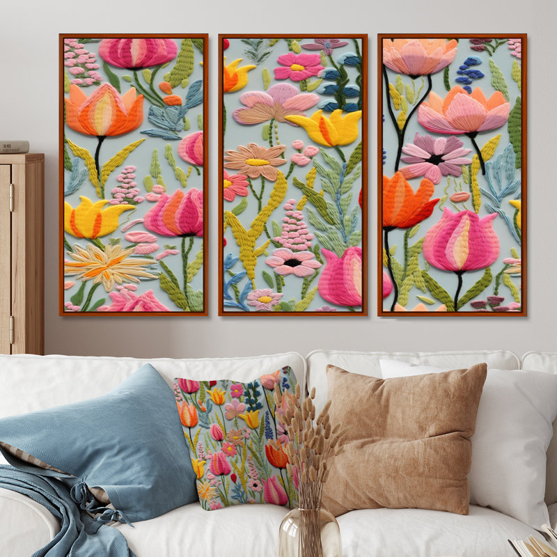 Egremont - Ensemble de décorations murales tulipes, H 40 po x l 60 po x P 1 po, Cadre flottant brun