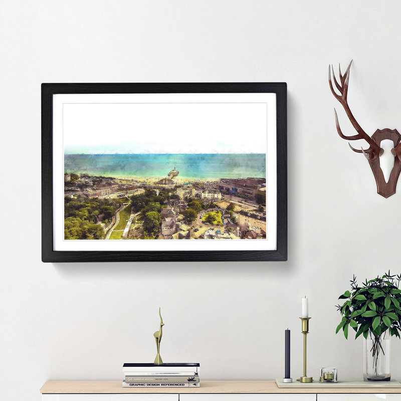 The Bournemouth Coast - Single Picture Frame Painting on MDF, 45cm H x 63cm W x 2cm D, Black Framed