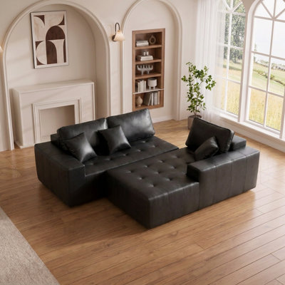 Compression L-Shaped Corner Chaise Convertible Sofa Bed, No Assembly Required