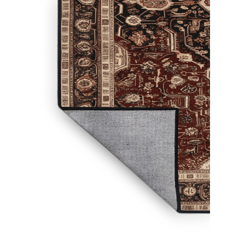 Tapis persan noir lavable à la machine, Carré 6 pi