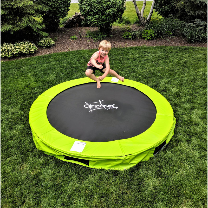 8' Green Round In-Ground Springless Trampoline with Enclosure