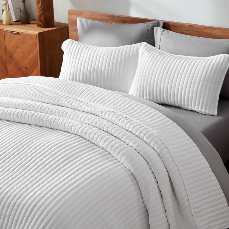 Ensemble de courtepointe droite à point droit, Courtepointe pour lit simple + 1 taie décorative , Gray Straight Line 