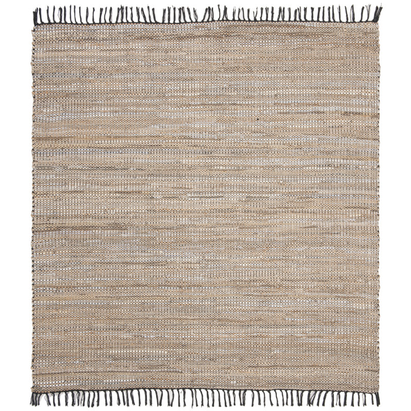 Marty Vintage Leather Hand Woven Leather, Jute, And Cotton Solid Color Rug, Square 6'