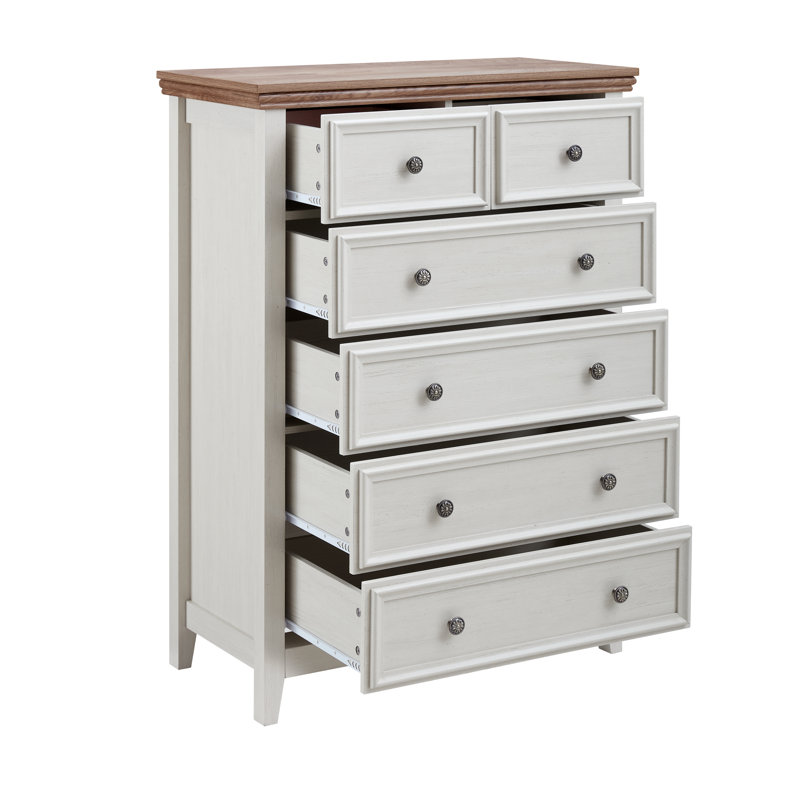 Commode 6 tiroirs Modern, commode beige avec glissières en métal - Armoire de rangement de style maison de campagne