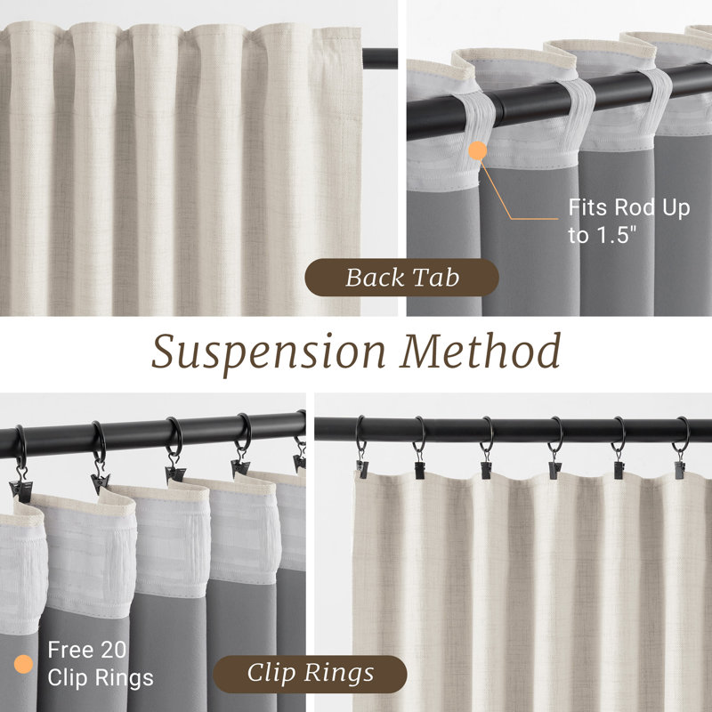 100% Blackout Curtains Linen Textured Solid Thermal Insulated Curtains & Drapes For Living Room Bedroom (50" Wide, Set Of 2)
