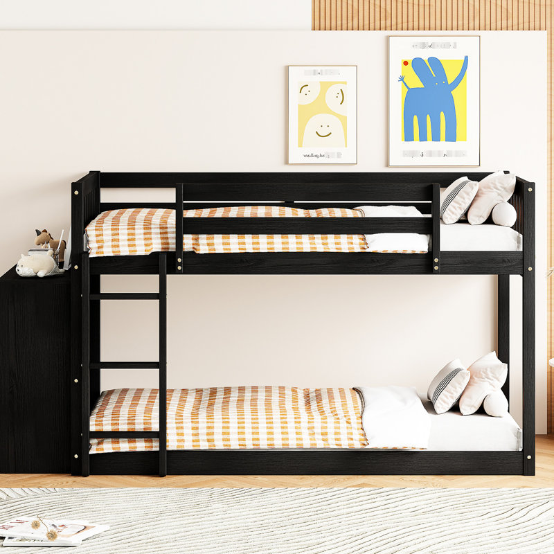 Lit simple superposé au-dessus avec 4 tiroirs pratiques et 3 tablettes pour la maison et le style, Lit simple, Espresso