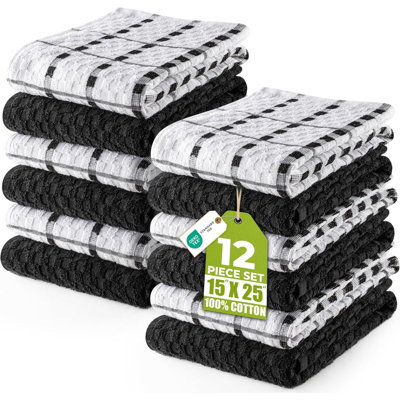 Ensemble de 12 serviettes de cuisine, ensemble de serviettes en 100% coton filé à anneaux super doux et absorbant