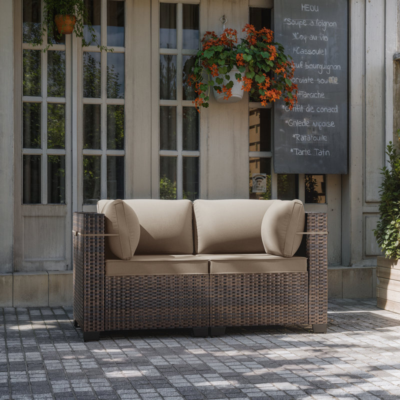 Kalinowski Premium Outdoor Loveseat With Adjustable Feet, Splash-Proof Cushions & Secure Seat Clips, Tan