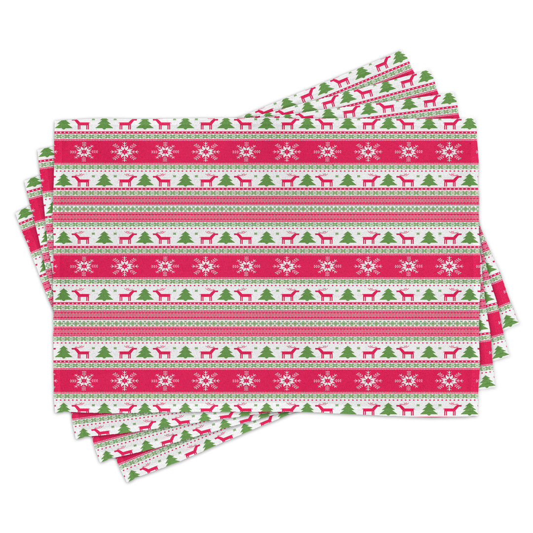 Platzdeckchen 4er Set, Needlework Style Xmas, Pink Lime Green White