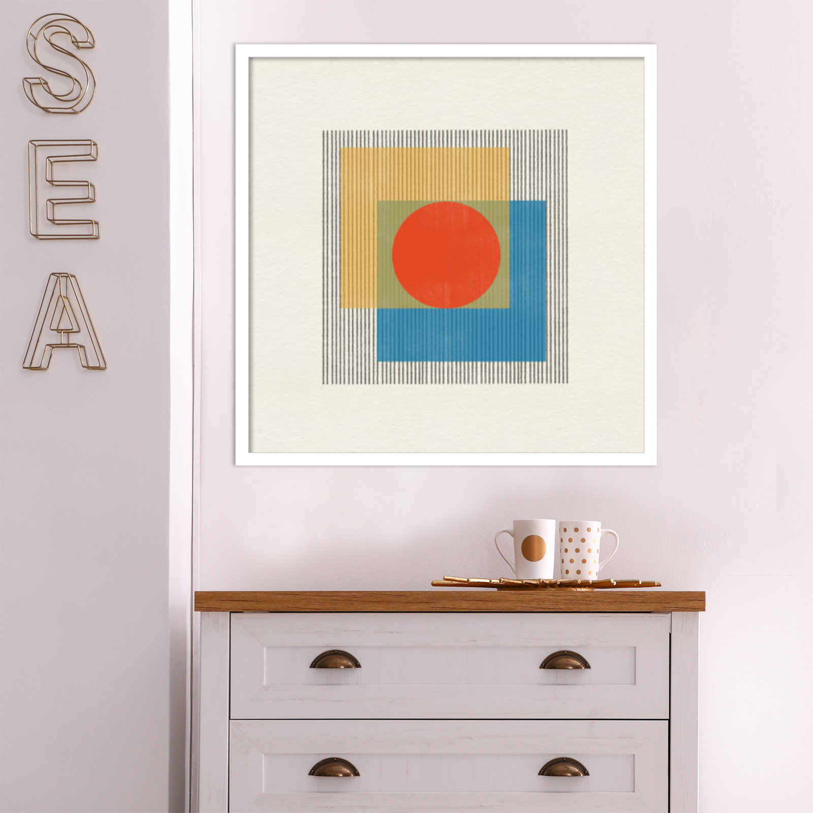 Midcentury Modern Object No 3 Print, White, 25" H x 25" W x 1" D